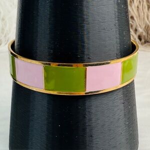 Goldtone, pink and green enamel costume bangle bracelet
